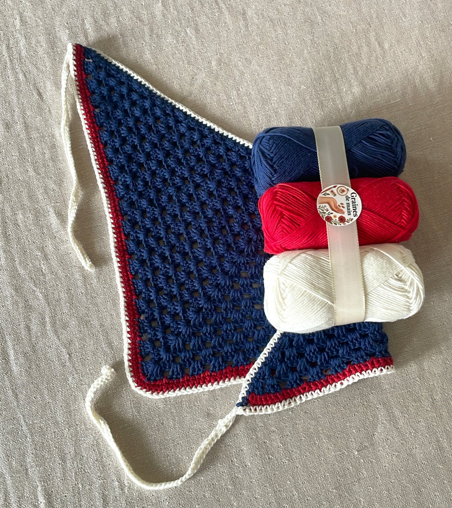 Bandana bleu, rouge & écru